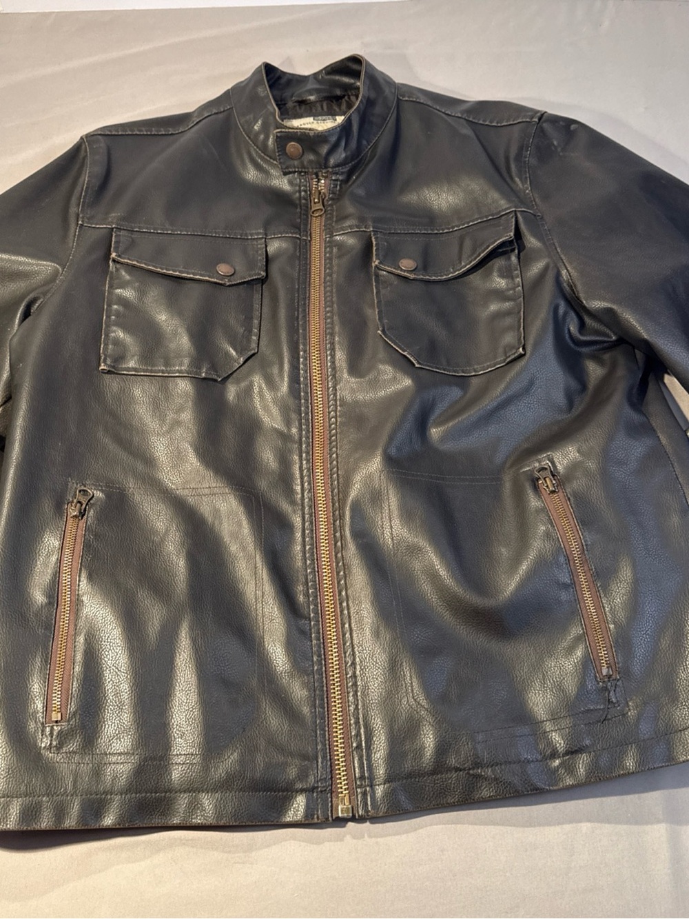 American Rag Black Faux Leather Bomber Jacket